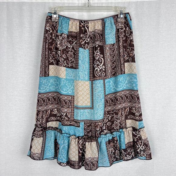 Vintage NO Boundaries Skirt Patchwork Brown Floral Paisley Slip Midi Fairy Y2K - Picture 1 of 5